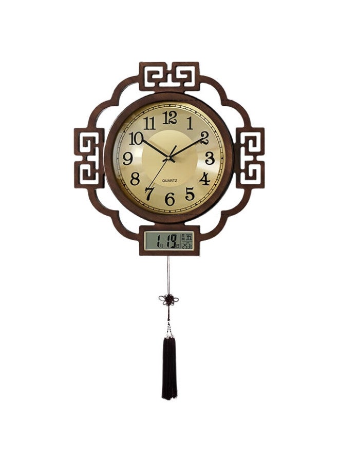 Hense New Chinese-Style Wall Clock, Perpetual Calendar, Living Room Clock, Vintage Wall-Mounted Quartz Silent Clock, Hw8594, Metal Dial, 41Cm - Image 1