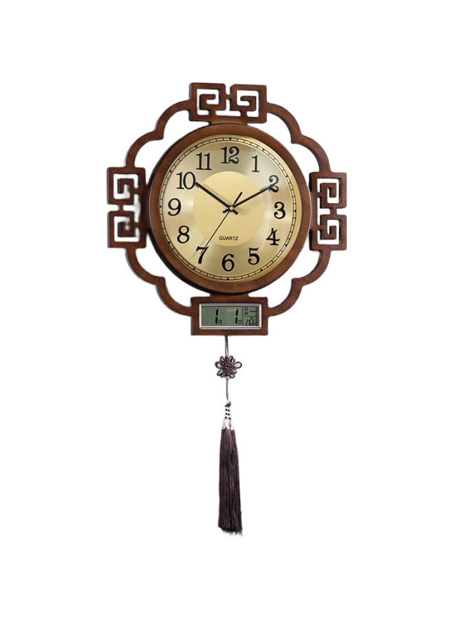 Hense New Chinese-Style Wall Clock, Perpetual Calendar, Living Room Clock, Vintage Wall-Mounted Quartz Silent Clock, Hw8594, Metal Dial, 41Cm - Image 2