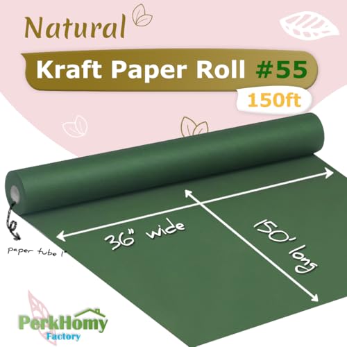 PH PERKHOMY PerkHomy Dark Green Kraft Paper Roll 36 x 1800 150 for Gift Wrapping Bouquet Flower Art Painting Craft Writing Packaging Shipping 80GSM 55LB Dark Green 36 x 150 - Image 3