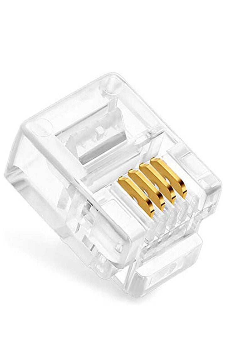 DKURVE موصلات توصيل الهاتف الكريستالية DKURVE® Rj-11 6P4C المعيارية للهاتف، 100 قطعة - Image 2