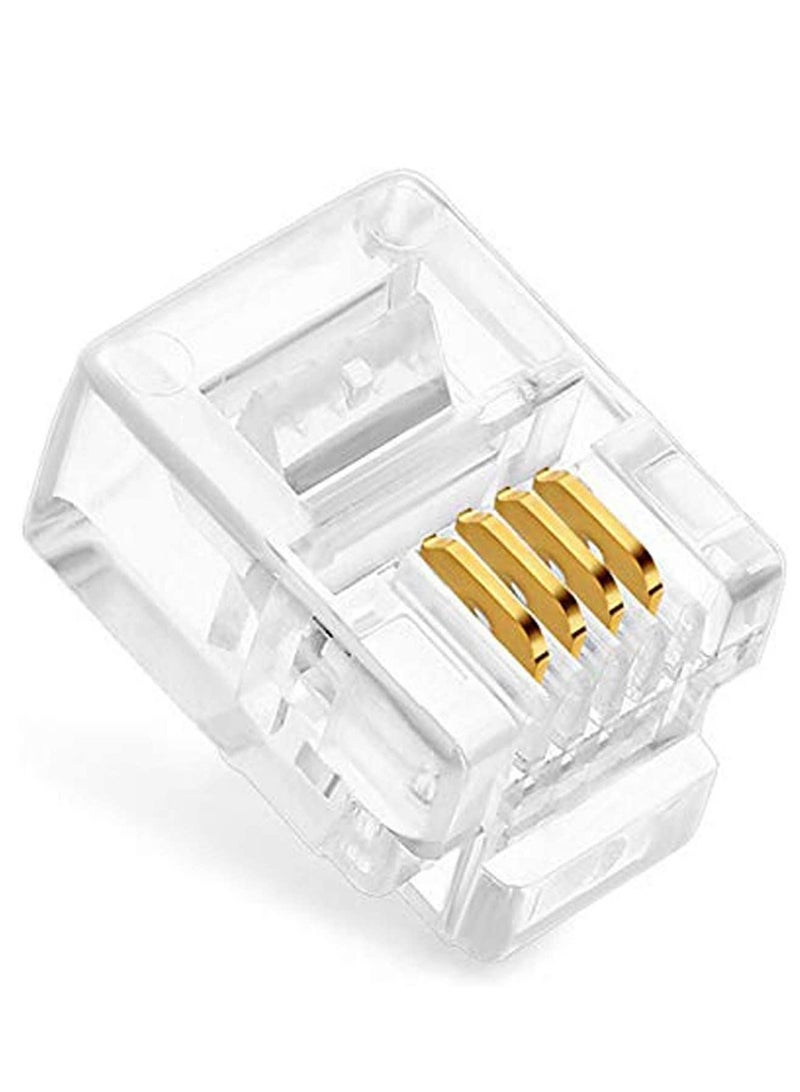 DKURVE موصلات توصيل الهاتف الكريستالية DKURVE® Rj-11 6P4C المعيارية للهاتف، 100 قطعة - Image 1