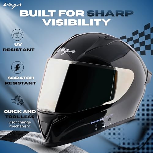 Vega Bolt ISI Certified Smart Bluetooth Full-Face Helmet – Shockproof, UV-Protected, Lightweight, Premium Comfort Black M - Image 5