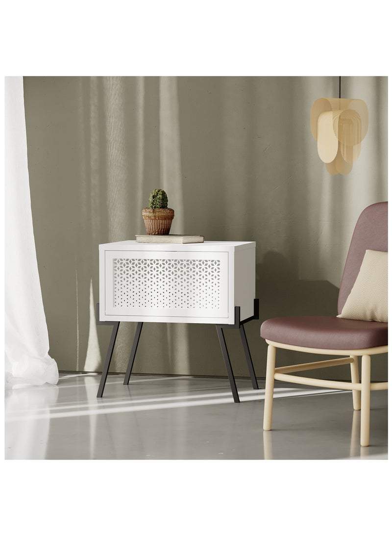 موراه طاولة جانبية بتصميم عصري | طاولة جانبية متعددة الاستخدامات لغرفة النوم والمعيشة | خزانة تخزين للمساحات الصغيرة | ٣٤×٥١×٤٨ سم، أبيض - Image 1
