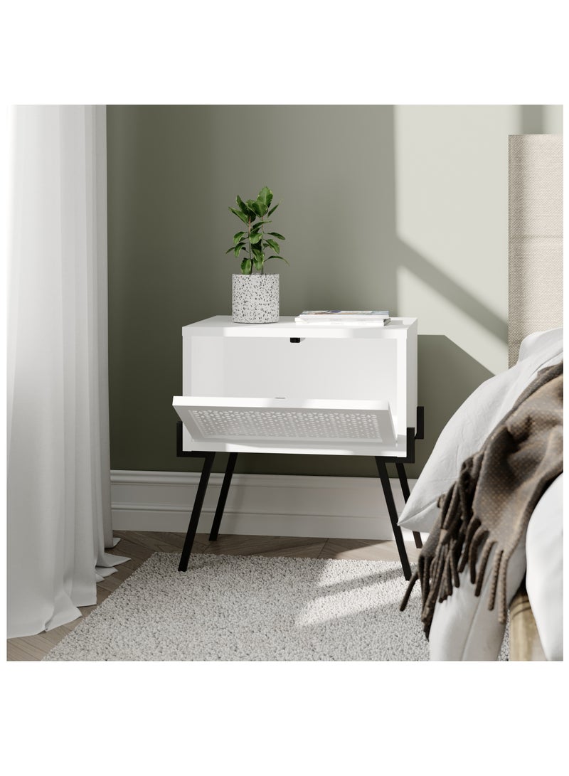 موراه طاولة جانبية بتصميم عصري | طاولة جانبية متعددة الاستخدامات لغرفة النوم والمعيشة | خزانة تخزين للمساحات الصغيرة | ٣٤×٥١×٤٨ سم، أبيض - Image 3