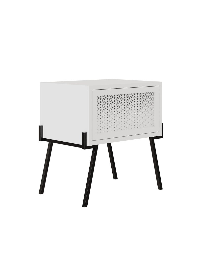 موراه طاولة جانبية بتصميم عصري | طاولة جانبية متعددة الاستخدامات لغرفة النوم والمعيشة | خزانة تخزين للمساحات الصغيرة | ٣٤×٥١×٤٨ سم، أبيض - Image 5