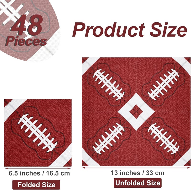 Aodaer 48 Pieces Football Paper Napkins Disposable Football Party Napkins Football Rugby Cocktail Dinner Napkins Set 13" x 13" Unfolded Football Tableware Napkins for Rugby Party Supplies - Image 2