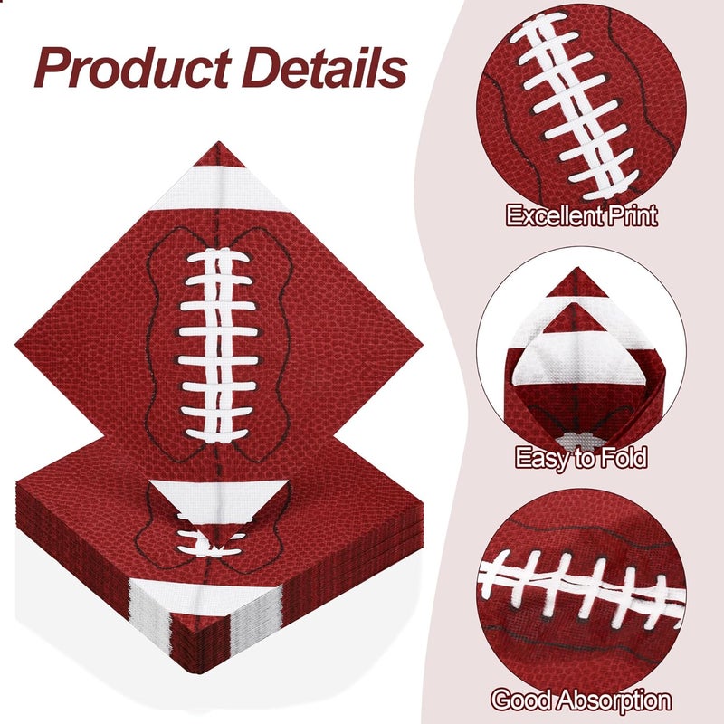 Aodaer 48 Pieces Football Paper Napkins Disposable Football Party Napkins Football Rugby Cocktail Dinner Napkins Set 13" x 13" Unfolded Football Tableware Napkins for Rugby Party Supplies - Image 3