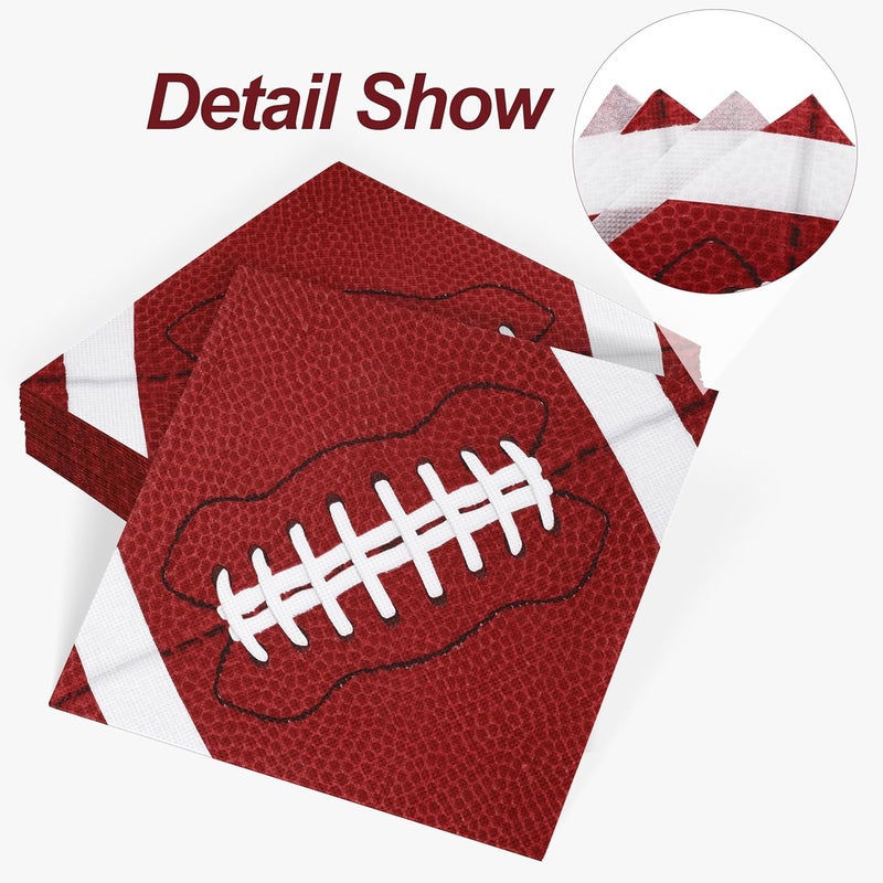Aodaer 48 Pieces Football Paper Napkins Disposable Football Party Napkins Football Rugby Cocktail Dinner Napkins Set 13" x 13" Unfolded Football Tableware Napkins for Rugby Party Supplies - Image 4