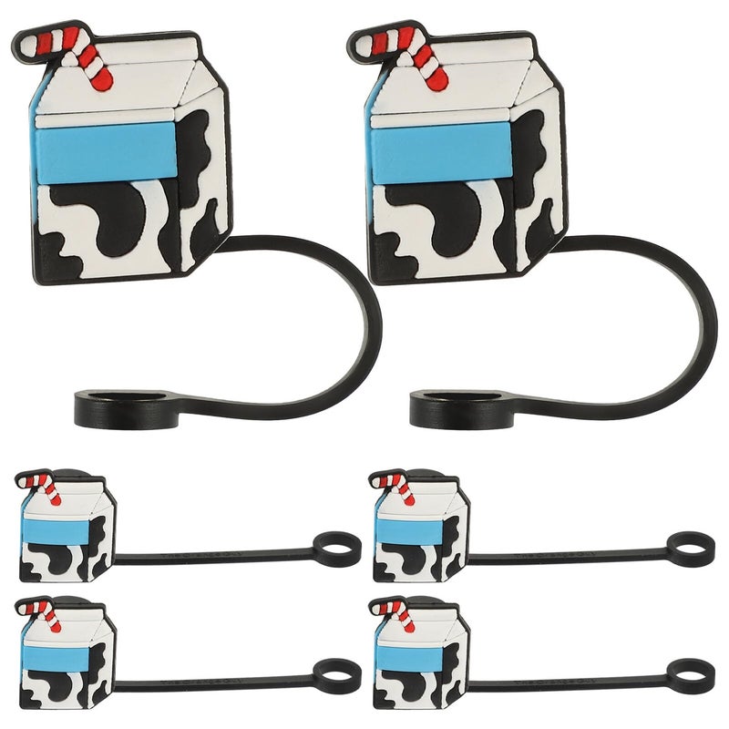 Reusable Silicone Straw Tips Cover Set 6pcs Cartoon Dustproof Stopper - Image 2