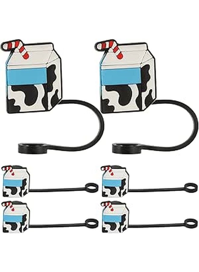 Reusable Silicone Straw Tips Cover Set 6pcs Cartoon Dustproof Stopper - Image 1