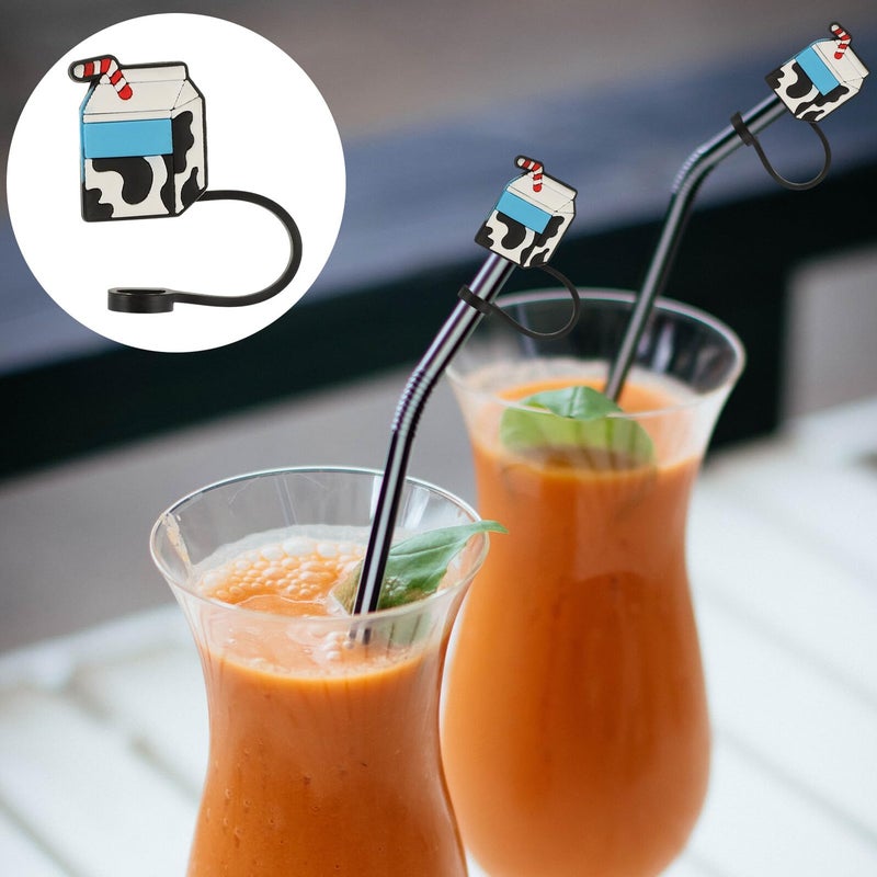Reusable Silicone Straw Tips Cover Set 6pcs Cartoon Dustproof Stopper - Image 5