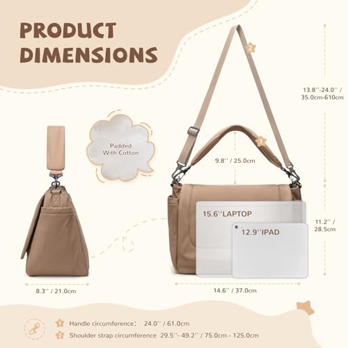 GOLF QUALITY 22L Puffer Diaper Bag Tote,Large Capacity Baby Diaper Tote Travel Bags Crossbody Hospital Bag for mom,Champagne Brown - Image 4