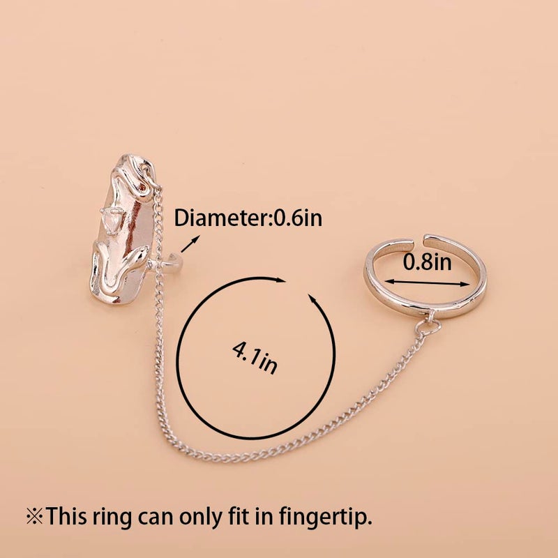 Rumtock 4pcs Punk Silver Fingertip Protective Nail Rings Set with Knuckle Chain Ring Manicure Jewelry for Women Gilrs - Image 4
