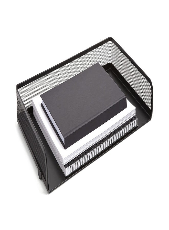 TRU RED Side‑Load Stackable Metal Letter Tray, Matte Black - Desktop Paper Organizer for Office Files & Documents - Image 1