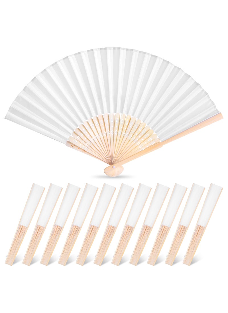 Johouse JOHOUSE 12 Packs Fabric Hand Fans for Women Foldable 83 Inch White Fabric Folding Fans Handheld Portable Chinese and Japanese Style Crafts for Wedding Dancing Party Favors DIY Decoration 