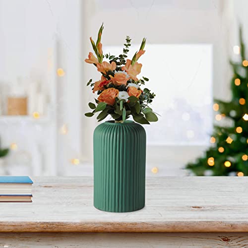 Lasaki Evelyn Small Deep Jungle Green Ceramic Vase | Decorative Vase for Pampas Grass, Dried & Artificial Flowers | Centrepiece & Showpiece for Home Decor, Living Room & Tabletop (H-15.5 X D-8 cm) - Image 2