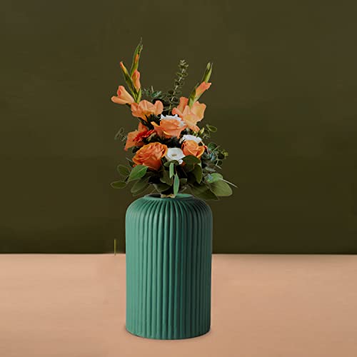 Lasaki Evelyn Small Deep Jungle Green Ceramic Vase | Decorative Vase for Pampas Grass, Dried & Artificial Flowers | Centrepiece & Showpiece for Home Decor, Living Room & Tabletop (H-15.5 X D-8 cm) - Image 3