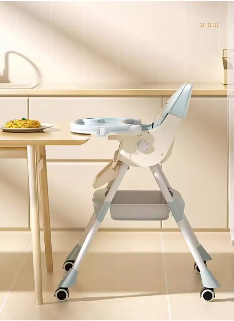 Kidilo Kidillo 6-Position Foldable High Chair for Newborn Feeding, Removable and Adjustable Double Meal Tray, Reclining Design with Premium Wheels, Pink  - Image 2