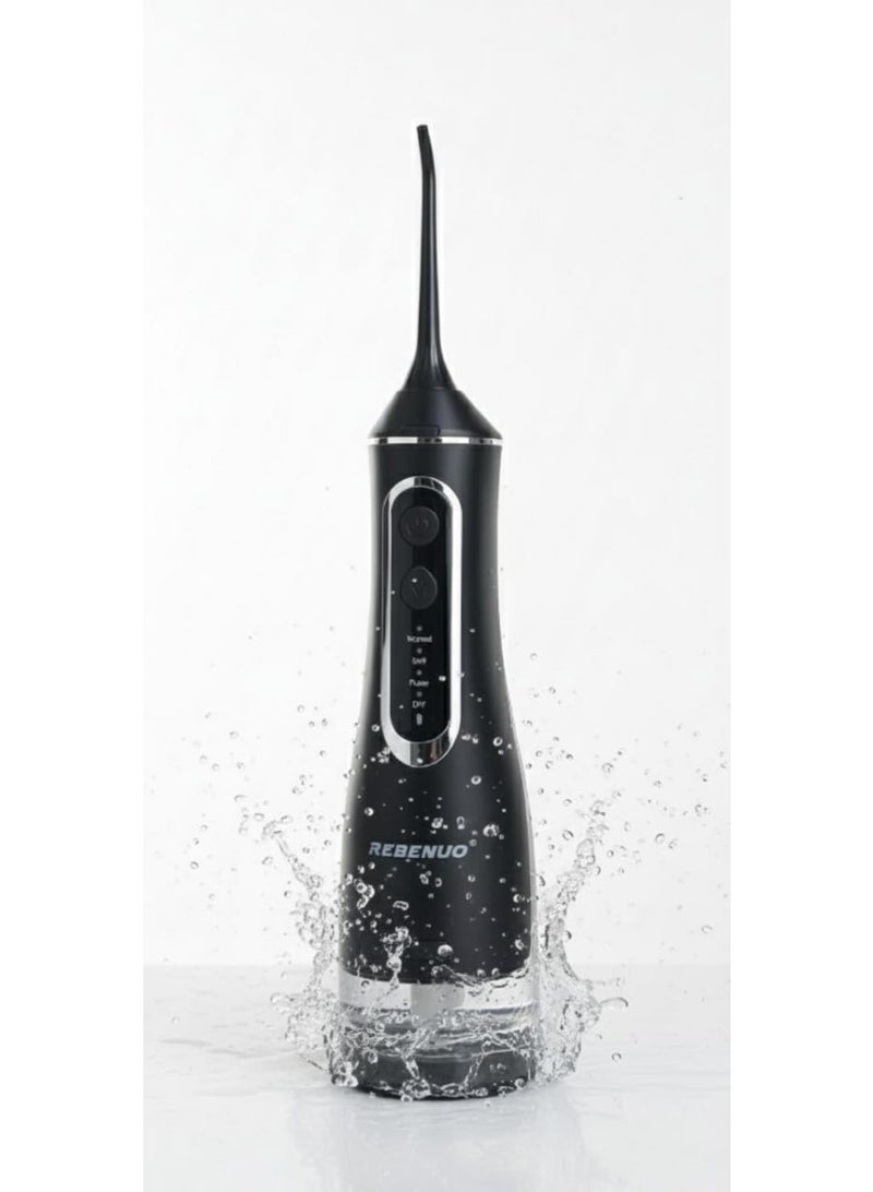 REBENUO Water Flosser For Teeth Cordless 320Ml Portable Oral Irrigator Flosser 4 Cleaning Modes And 3 Jet Tips, Ipx7 Waterproof - Black - Image 3