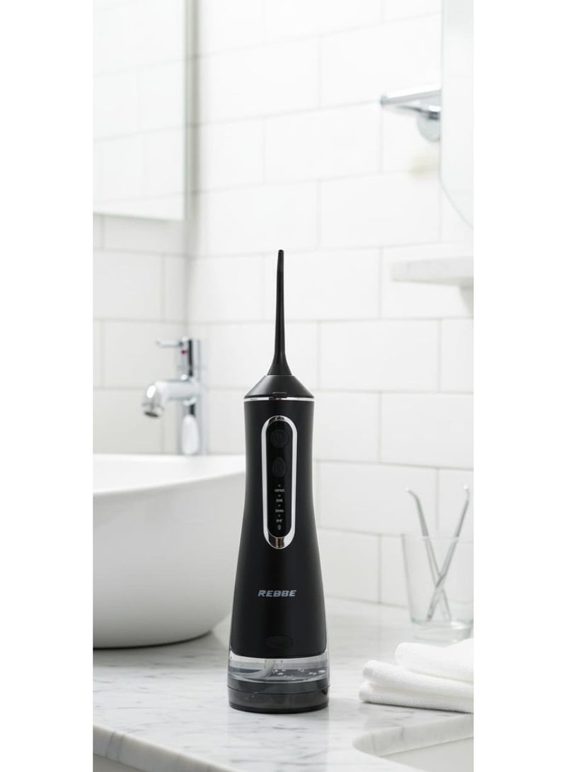 REBENUO Water Flosser For Teeth Cordless 320Ml Portable Oral Irrigator Flosser 4 Cleaning Modes And 3 Jet Tips, Ipx7 Waterproof - Black - Image 5