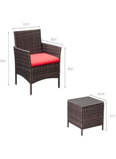 Sweet Furniture Cozy Conversations 3-Piece Rattan Patio Set – PE Wicker Chairs with Cushions & Side Table, Brown & Red  - Image 5