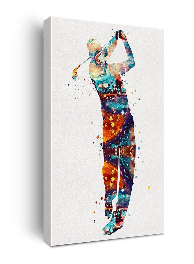 Hijie Golf Player Watercolor Poster Canvas Wall Art for Home Office Decor - Golf Sports Canvas Print Wall Art Painting Ready to Hang Golfer Gifts - Easel & Hanging Hook 12x15 Inch - Image 1