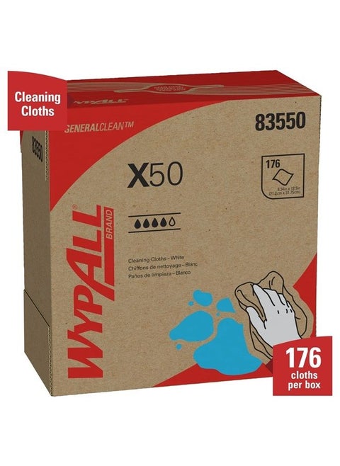 WYPALL 83550 X50 Cloths, POP-UP Box, 9 1/10 x 12 1/2, White, 176 per Box (Case of 10 Boxes)