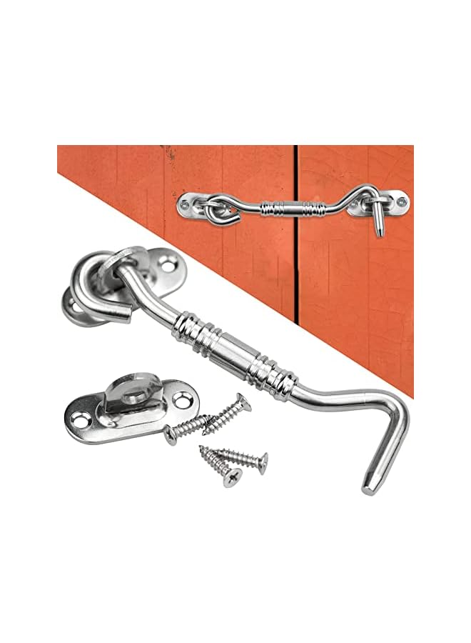 promass Gate Hook Eye Latch, 2 Pcs 4 Inch Barn Door Lock and Gate Door Stainless Steel Swivel Window Door Lock, Window Brace Silent Holder with Mounting Screws for Garage, Garden Gates, Closet Shed - Image 5