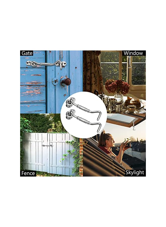 promass Gate Hook Eye Latch, 2 Pcs 4 Inch Barn Door Lock and Gate Door Stainless Steel Swivel Window Door Lock, Window Brace Silent Holder with Mounting Screws for Garage, Garden Gates, Closet Shed - Image 4