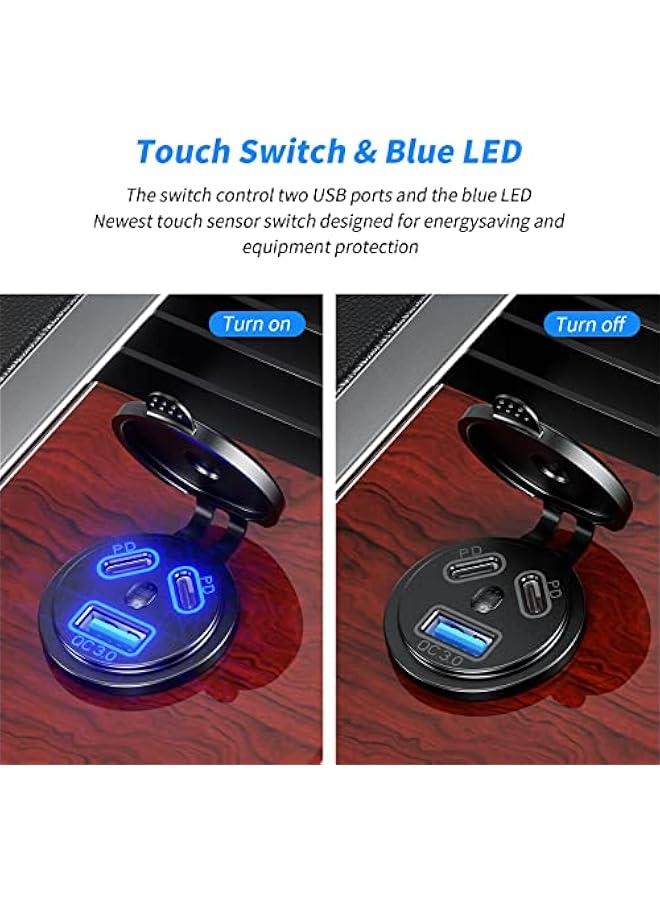 12V USB Outlet Car Charge, 108W Super Fast Dual PD3.0  QC3.0 3-Port Multiple Port for Car, USB C Cigarette Lighter Replacement 12 Volt Socket Waterproof for Marine Motorcycle RV Golf Cart - Image 3