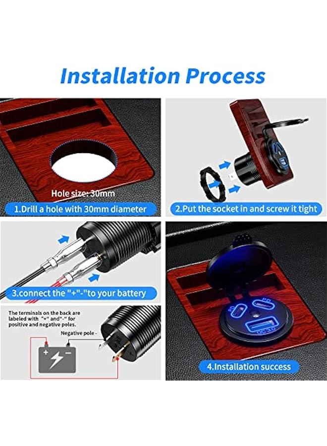 12V USB Outlet Car Charge, 108W Super Fast Dual PD3.0  QC3.0 3-Port Multiple Port for Car, USB C Cigarette Lighter Replacement 12 Volt Socket Waterproof for Marine Motorcycle RV Golf Cart - Image 2