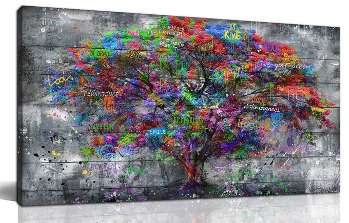 TREE OF LIFE WALLART FOREST WALL ART ABSTRACT CANVAS WALL ART FOR LIVING ROOM GRAFFITI ART READY TO HANG SIZE 40 X 20