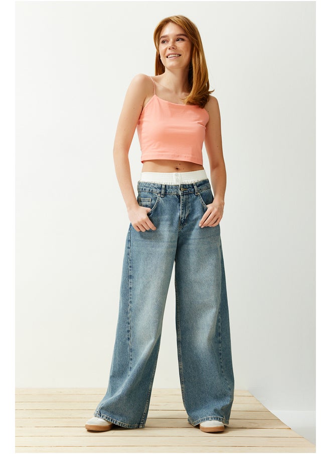trendyol Salmon Cotton Spaghetti Strappy Fitted Crop Stretchy Knit Undershirt TWOSS20AL0006  - Image 1