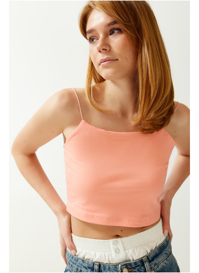 trendyol Salmon Cotton Spaghetti Strappy Fitted Crop Stretchy Knit Undershirt TWOSS20AL0006  - Image 2