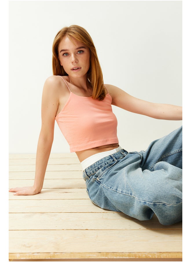 trendyol Salmon Cotton Spaghetti Strappy Fitted Crop Stretchy Knit Undershirt TWOSS20AL0006  - Image 3