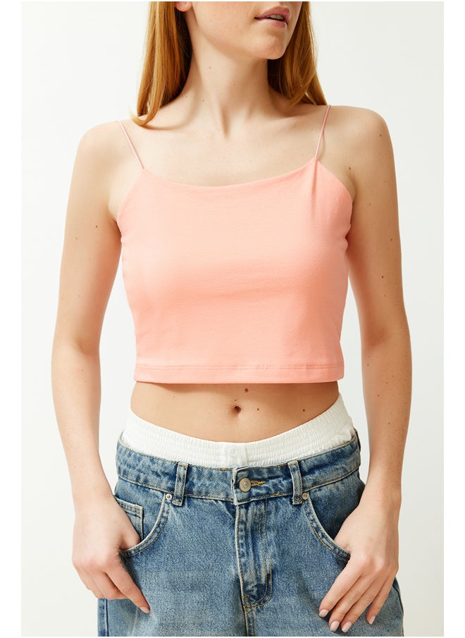trendyol Salmon Cotton Spaghetti Strappy Fitted Crop Stretchy Knit Undershirt TWOSS20AL0006  - Image 4