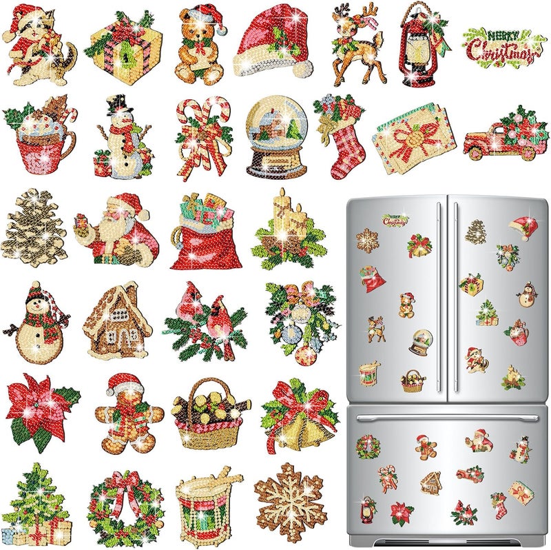 Copkim 30 Pcs Christmas Diamond Art Magnets Kits DIY Santa Claus Diamond Fridge Magnetic Stickers Xmas Gem Art Magnets for Beginners Holiday Decor Home - Image 1