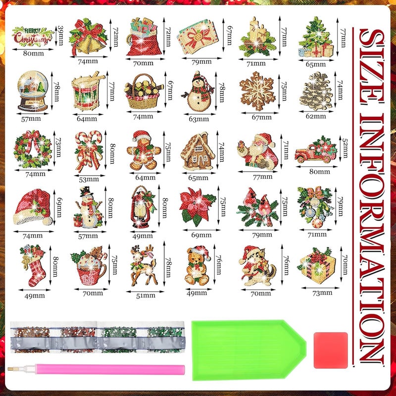 Copkim 30 Pcs Christmas Diamond Art Magnets Kits DIY Santa Claus Diamond Fridge Magnetic Stickers Xmas Gem Art Magnets for Beginners Holiday Decor Home - Image 4