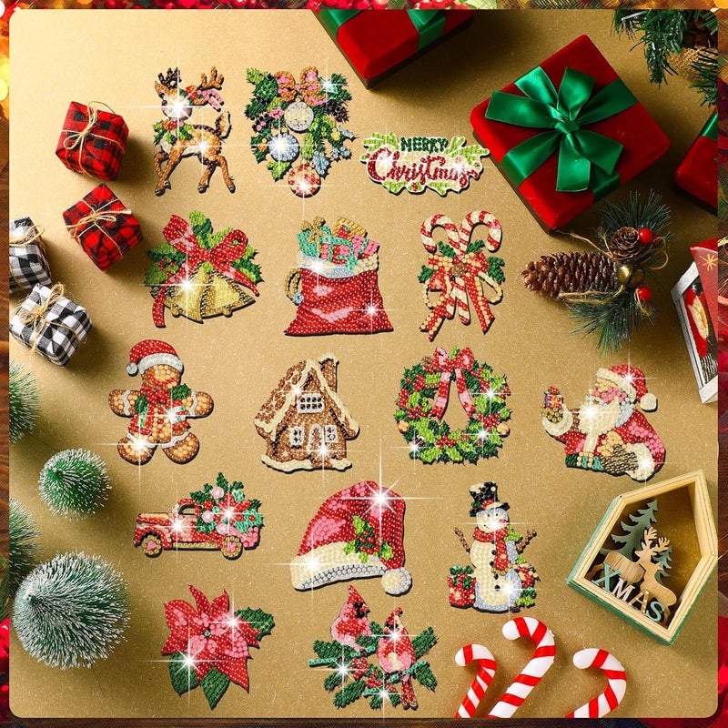 Copkim 30 Pcs Christmas Diamond Art Magnets Kits DIY Santa Claus Diamond Fridge Magnetic Stickers Xmas Gem Art Magnets for Beginners Holiday Decor Home - Image 3