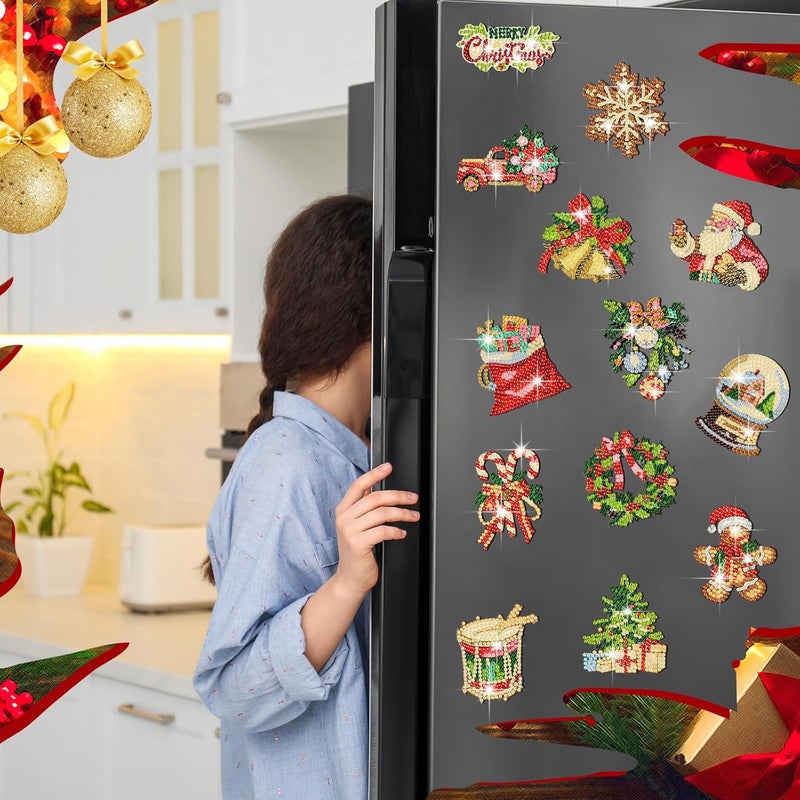 Copkim 30 Pcs Christmas Diamond Art Magnets Kits DIY Santa Claus Diamond Fridge Magnetic Stickers Xmas Gem Art Magnets for Beginners Holiday Decor Home - Image 2