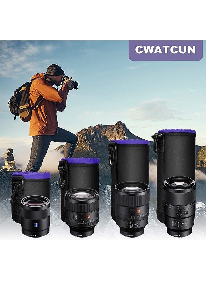 Cwatcun 4 Pack Lens Pouch Set, Camera Lens Case Bag with Thick Protective Neoprene, for Canon Nikon Sony Pentax Olympus Panasonic Fuji Sigma DSLR SLR Camera Lens (Size Small, Medium, Large, X Large) - Image 5