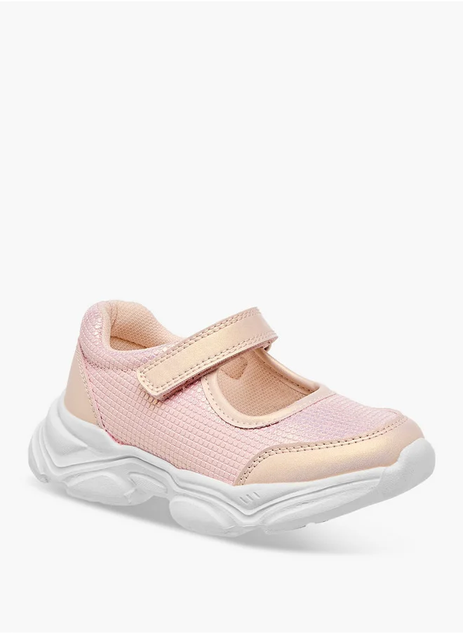 Flora Bella By Shoexpress Girls Textured Mary Jane Shoes with Hook and Loop Closure
