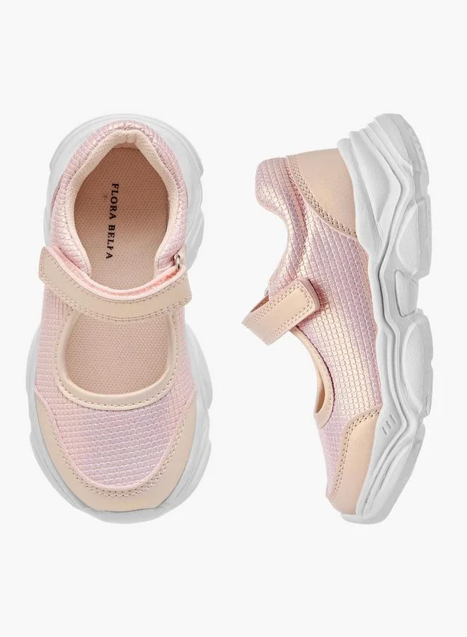 Flora Bella By Shoexpress Girls Textured Mary Jane Shoes with Hook and Loop Closure