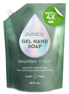 puracy Organic Hand Soap, Professional Hand Washers We've All Become, Moisturizing Natural Gel Hand Wash Soap, Liquid Hand Soap Refills for Soft Skin (Refill Cucumber & Mint, 48 Ounce)  - Image 1