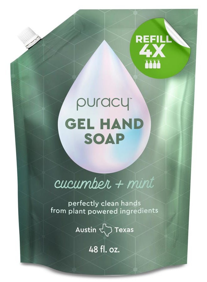 puracy Organic Hand Soap, Professional Hand Washers We've All Become, Moisturizing Natural Gel Hand Wash Soap, Liquid Hand Soap Refills for Soft Skin (Refill Cucumber & Mint, 48 Ounce) - Image 1