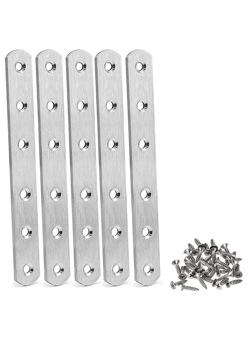 Rubik Flat Straight Brace Brackets with Screws, 5pcs Stainless Steel Mending Repair Plate for Shelf Supports Fixing Wood Furniture Chair Table Cabinet Bed (170x19mm)  - Image 1