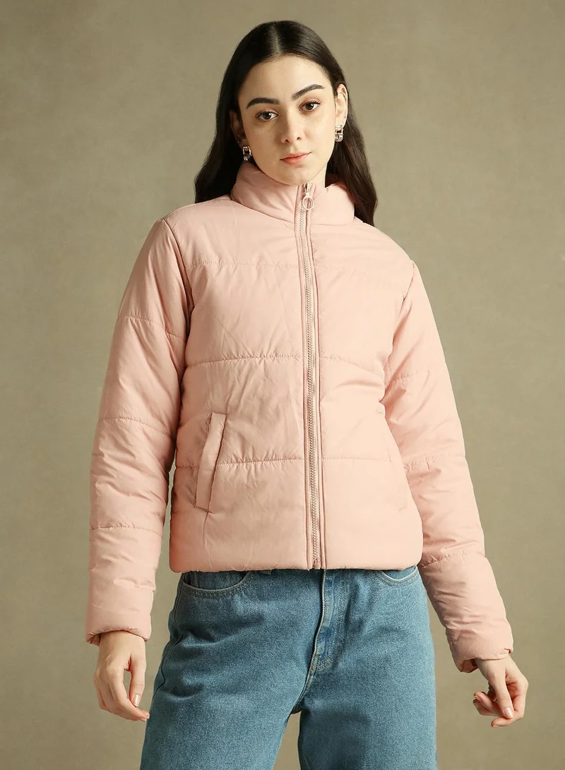 Dennis Lingo Women's Peach 100% Polyester Solid Regular Fit Jacket