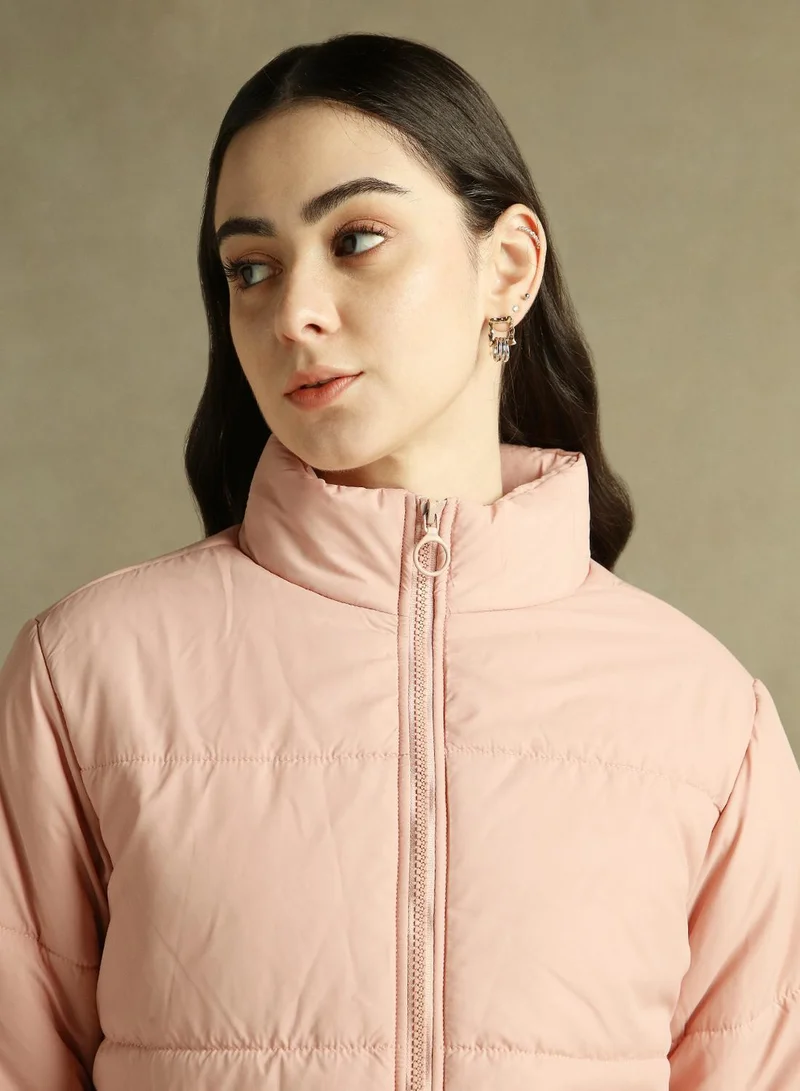 Dennis Lingo Women's Peach 100% Polyester Solid Regular Fit Jacket