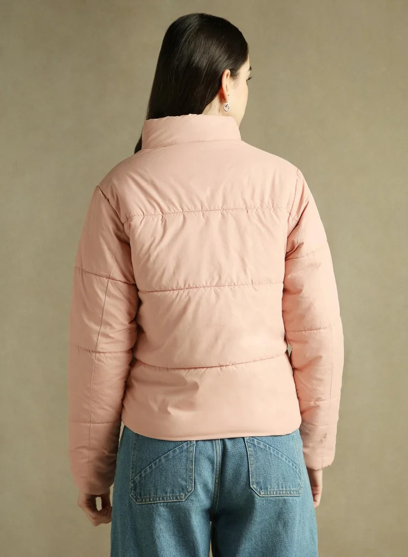 Dennis Lingo Women's Peach 100% Polyester Solid Regular Fit Jacket