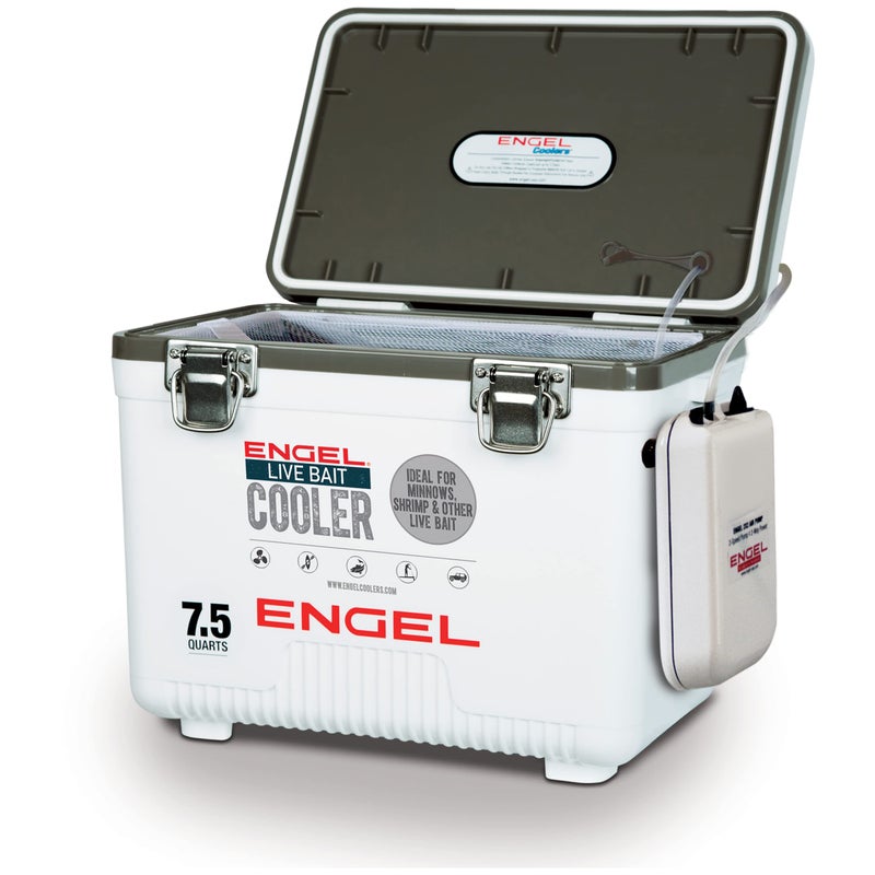 Engel 7.5qt Live Bait Cooler Box with 2nd Gen 2-Speed Aerator Pump - Portable Fishing Station & Minnow Bucket for Shrimp & Other Live Fish with Aerator - ENGLBC7-N in White - Image 3